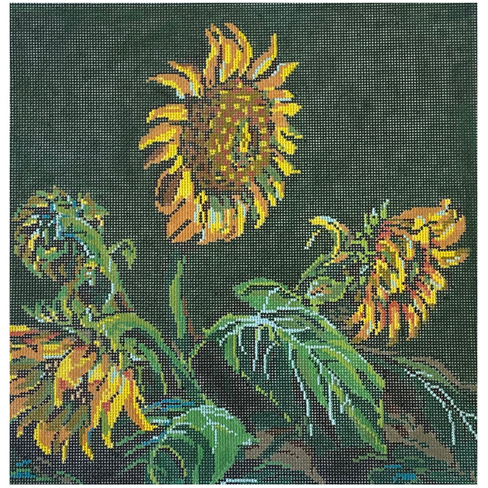 Sunflowers on Green Painted Canvas Patti Mann 