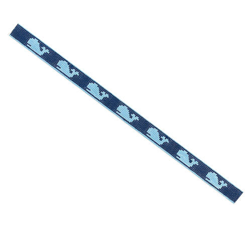 Sunglass Strap - Light Blue Whales on Navy Painted Canvas Kate Dickerson Needlepoint Collections 