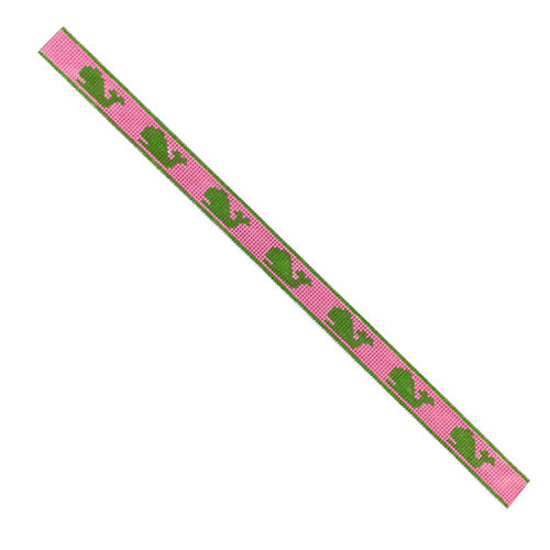 Sunglass Strap - Lime Green Whales on Pink Painted Canvas Kate Dickerson Needlepoint Collections 
