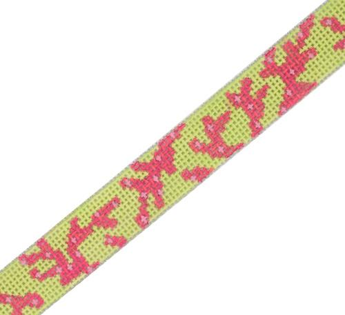 Sunglass Strap - Pink Coral on Lime Painted Canvas Kate Dickerson Needlepoint Collections 