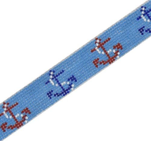 Sunglass Strap--Red, White & Blue Anchors Painted Canvas Kate Dickerson Needlepoint Collections 