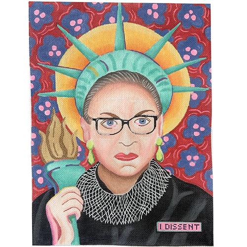 Supreme RBG with Lace Collar & Liberty Torch Painted Canvas Kate Dickerson Needlepoint Collections 
