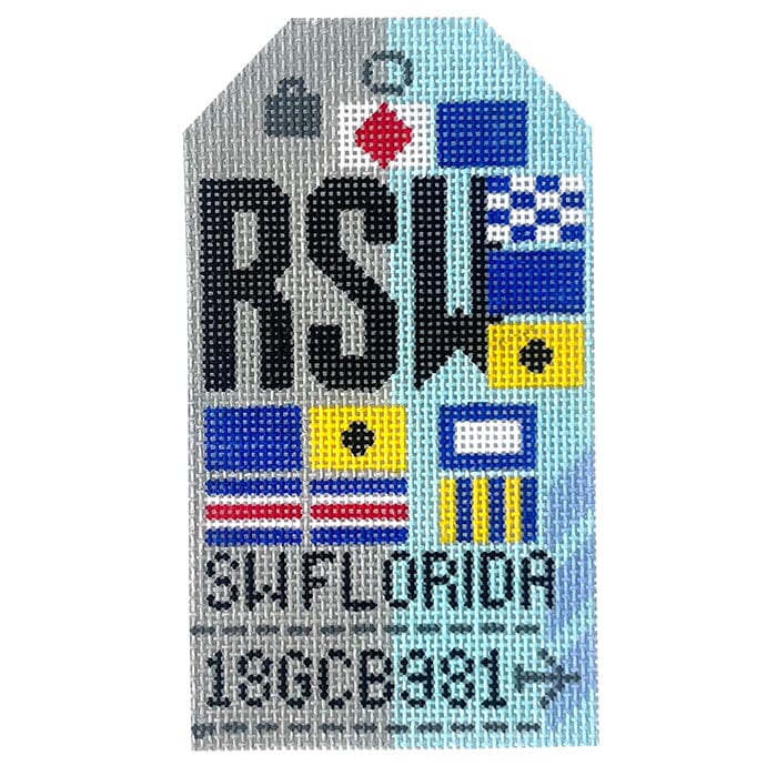 SW Florida RSW Travel Tag Painted Canvas Hedgehog Needlepoint  - 1