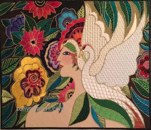 Swan Goddess Painted Canvas Laurel Burch  - 1