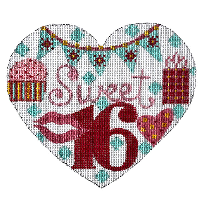 Sweet 16 Heart Ornament Painted Canvas Danji Designs  - 1