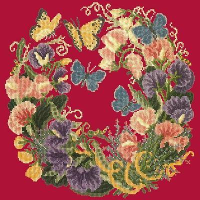 Sweetpeas Needlepoint Kit Kits Elizabeth Bradley Design Bright Red 
