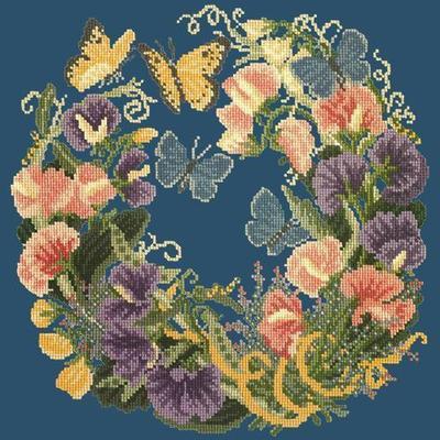 Sweetpeas Needlepoint Kit Kits Elizabeth Bradley Design Dark Blue 
