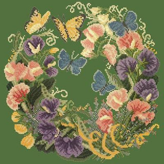 Sweetpeas Needlepoint Kit Kits Elizabeth Bradley Design Dark Green 
