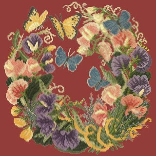 Sweetpeas Needlepoint Kit Kits Elizabeth Bradley Design Dark Red 
