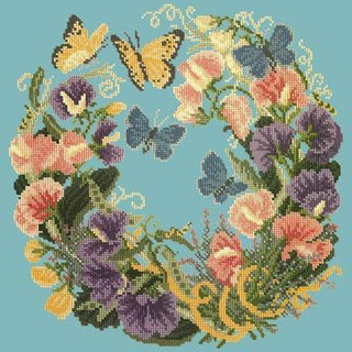 Sweetpeas Needlepoint Kit Kits Elizabeth Bradley Design Duck Egg Blue 
