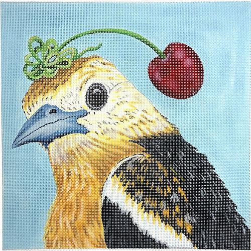 Sylvie the Baltimore Oriole with Cherry Painted Canvas Vicki Sawyer 