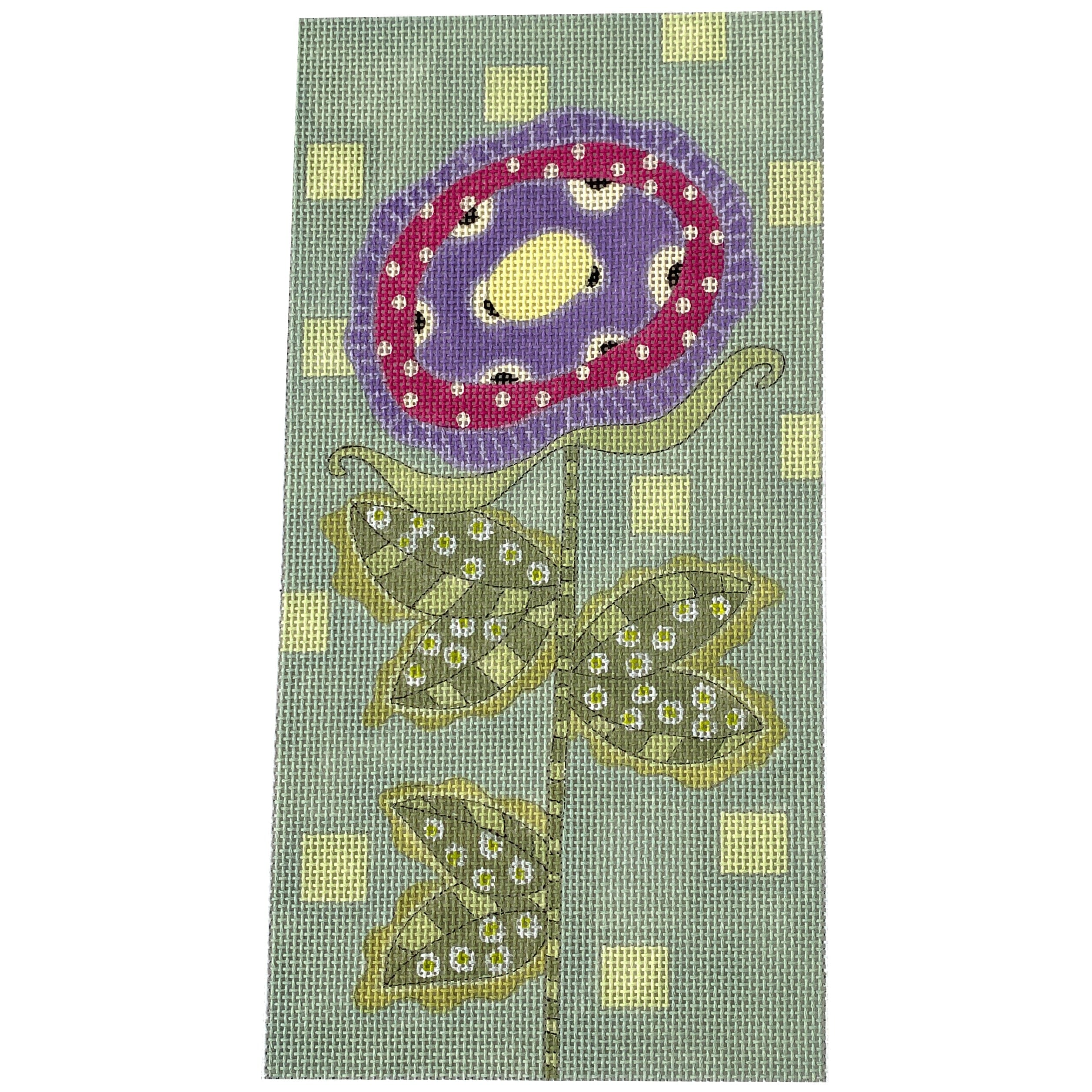 Tall Purple Flower Painted Canvas ditto! Needle Point Works  - 1