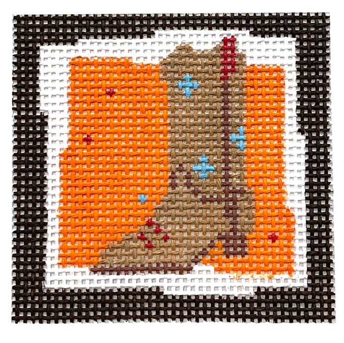 Tan Cowboy Boot Small Square Painted Canvas Pippin 
