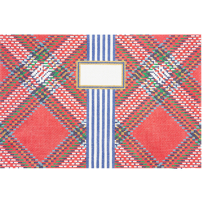 Tartan Plaid Clutch   Red with Blue Band Painted Canvas KCN Designers  - 1