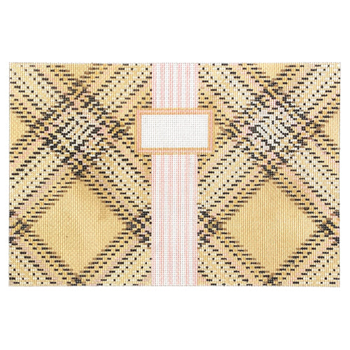 Tartan Plaid Clutch with Pink Band Painted Canvas KCN Designers  - 1