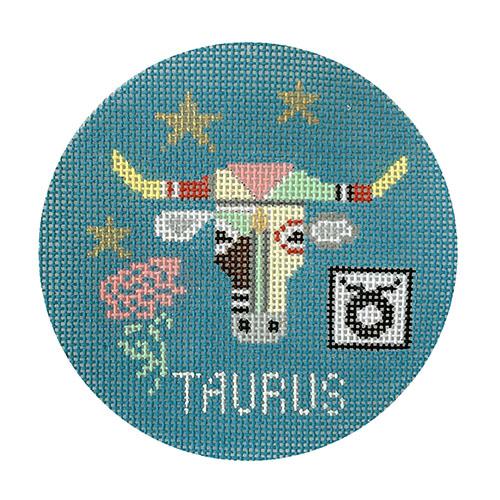 Taurus Zodiac Ornament Painted Canvas Doolittle Stitchery  - 1
