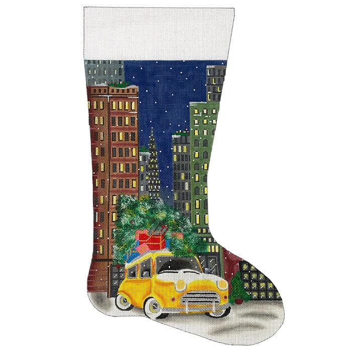 Taxi in the City Stocking Painted Canvas Alice Peterson Company 