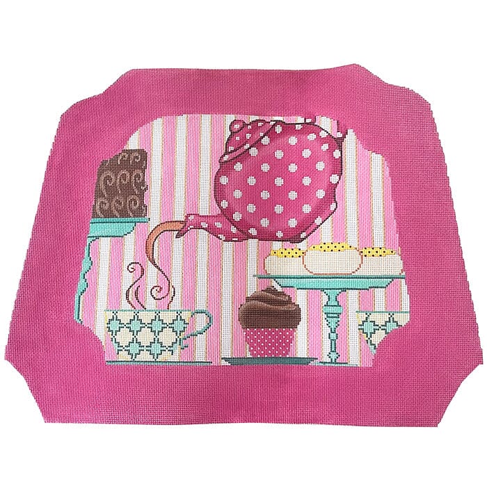 Tea Time Child's Rocking Chair Painted Canvas Susan Battle Needlepoint  - 1