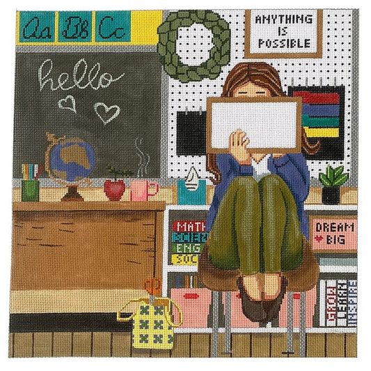 Teacher Stitching Girl Painted Canvas Alice Peterson Company 