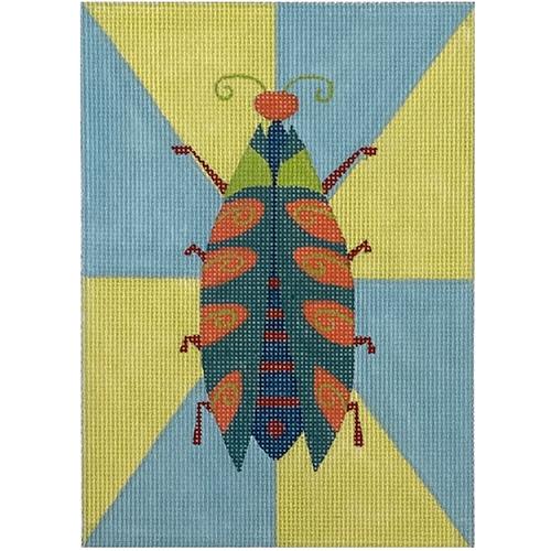 Teal Beetle on Pattern Painted Canvas Zecca 