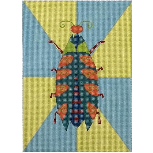 Teal Beetle on Pattern Painted Canvas Zecca  - 1