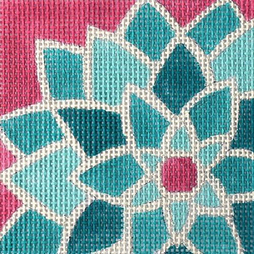 Teal Graphic Flower Painted Canvas Pepperberry Designs  - 1