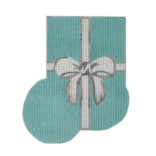 Teal Package Mini Stocking Painted Canvas a. bradley  - 1
