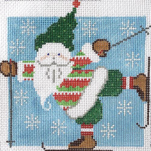 Telemarketer Santa on Skis Painted Canvas NeedleDeeva 