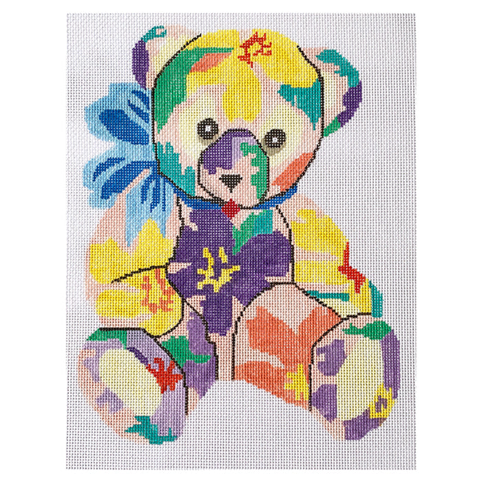 Tender Teddy Blue Bow Painted Canvas Jean Smith  - 1