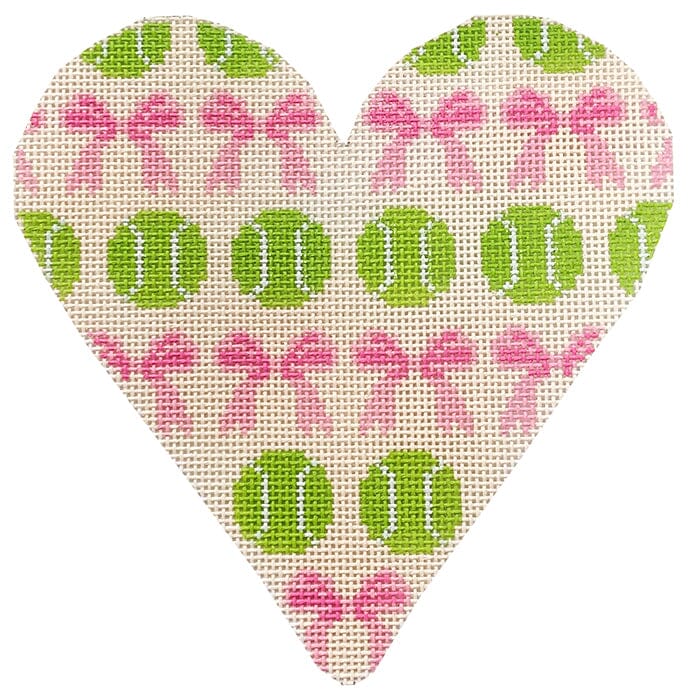 Tennis Ball Heart with Ribbons Painted Canvas Atlantic Blue Canvas 