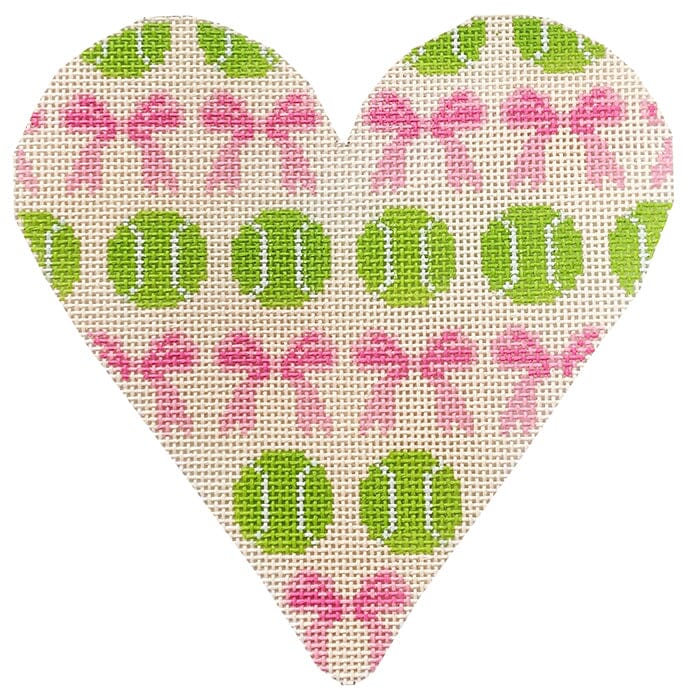 Tennis Ball Heart with Ribbons Painted Canvas Atlantic Blue Canvas 
