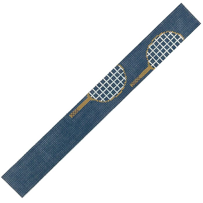 Tennis Rackets Loop Keychain   Navy Painted Canvas Elm Tree Needlepoint  - 1