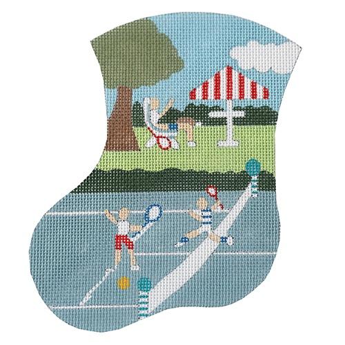 Tennis Scene Mini Stocking Painted Canvas The Meredith Collection  - 1
