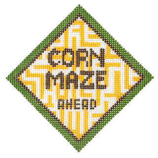 Thanksgiving Ornament   Corn Maze Ahead Painted Canvas Kimberly Ann Needlepoint 
