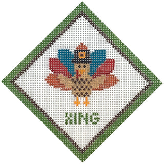 Thanksgiving Ornament   Turkey Xing Painted Canvas Kimberly Ann Needlepoint 
