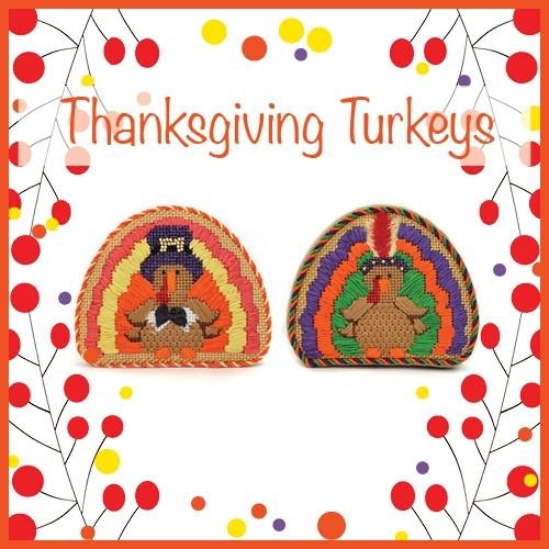 Thanksgiving Turkeys Online Needlepoint Kit and Class Online Course Needlepoint.Com 