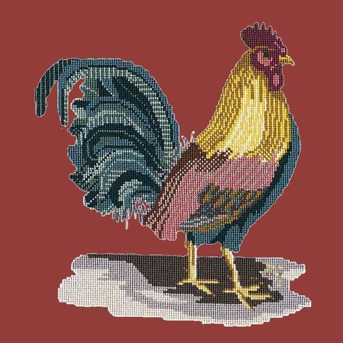 The Cockerel Needlepoint Kit Kits Elizabeth Bradley Design Dark Red 
