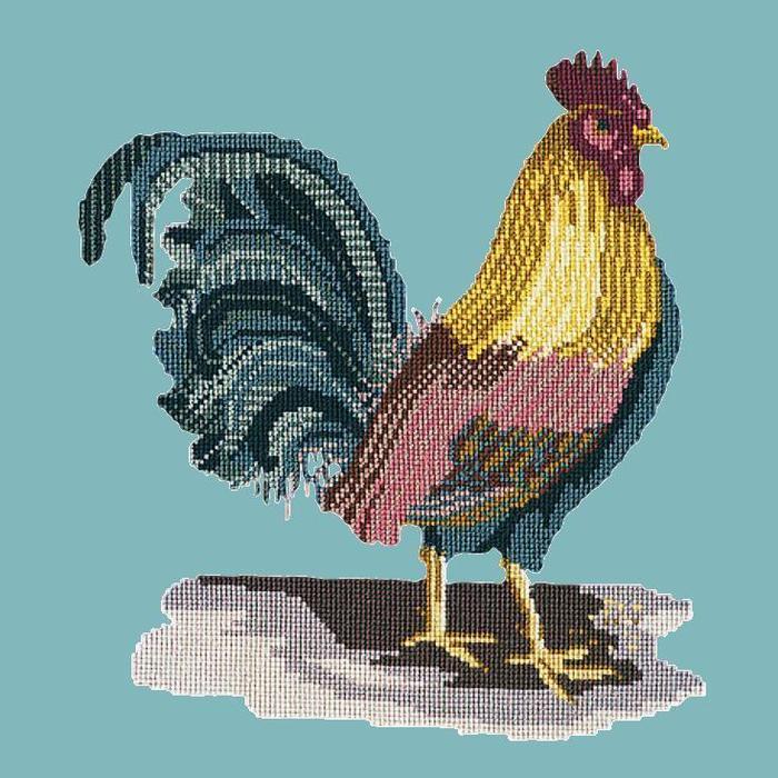 The Cockerel Needlepoint Kit Kits Elizabeth Bradley Design Duck Egg Blue 
