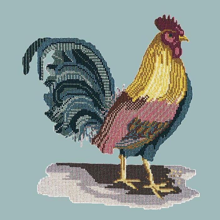 The Cockerel Needlepoint Kit Kits Elizabeth Bradley Design Pale Blue 
