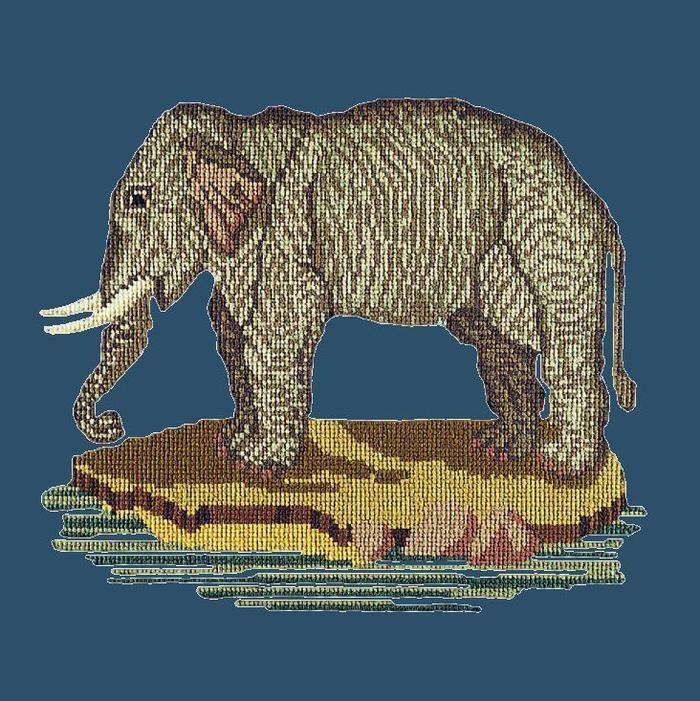 The Elephant Needlepoint Kit Kits Elizabeth Bradley Design Dark Blue 
