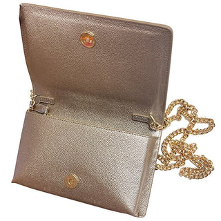 The Everyday Clutch   Metallic Taupe + Gold Chain Leather Goods Rachel Barri Designs 
