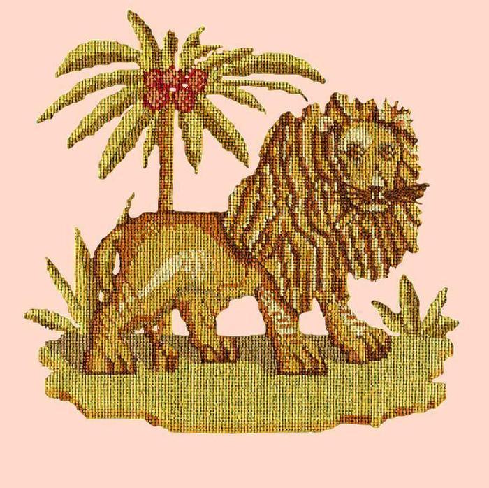 The Lion Needlepoint Kit Kits Elizabeth Bradley Design Salmon Pink 
