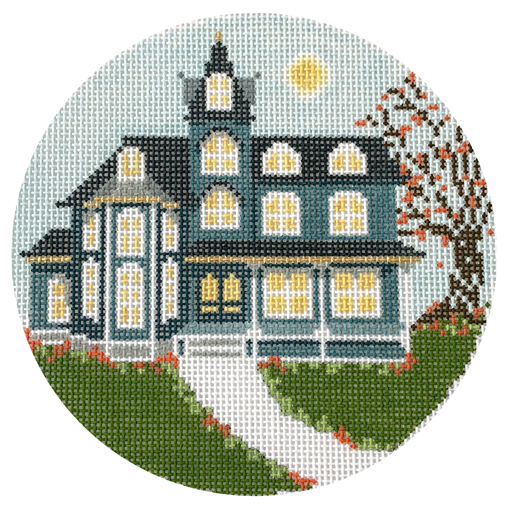 The Spooky Series   Haunted House Painted Canvas The Plum Stitchery  - 1