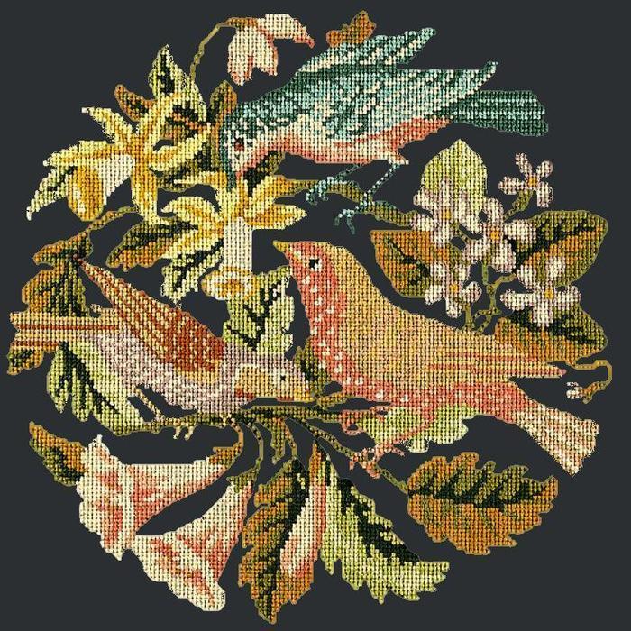 The Three Birds Needlepoint Kit Kits Elizabeth Bradley Design Black 
