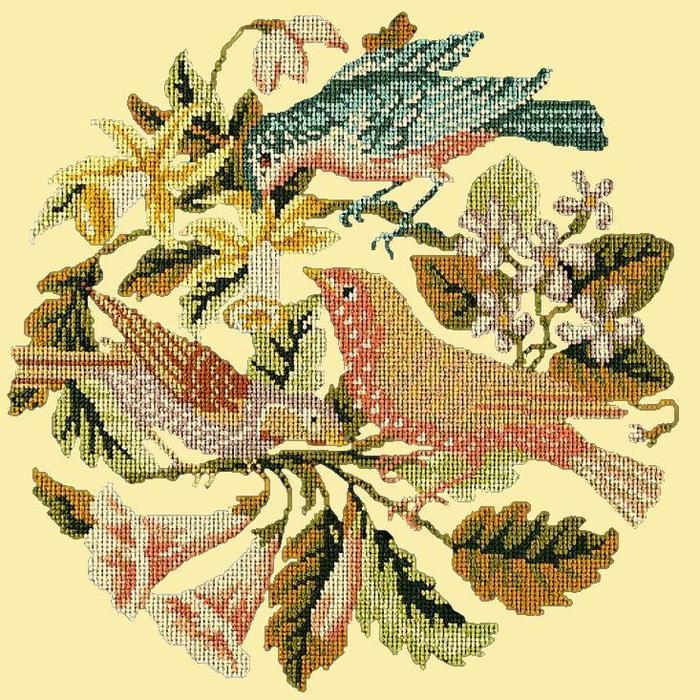 The Three Birds Needlepoint Kit Kits Elizabeth Bradley Design Butter Yellow 
