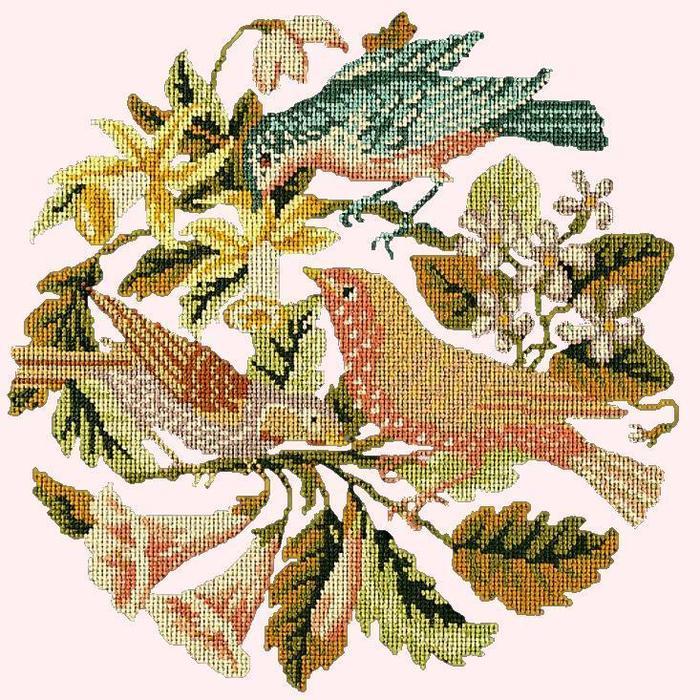 The Three Birds Needlepoint Kit Kits Elizabeth Bradley Design Cream 
