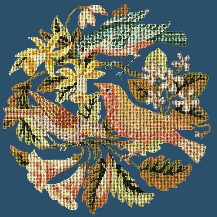 The Three Birds Needlepoint Kit Kits Elizabeth Bradley Design Dark Blue 
