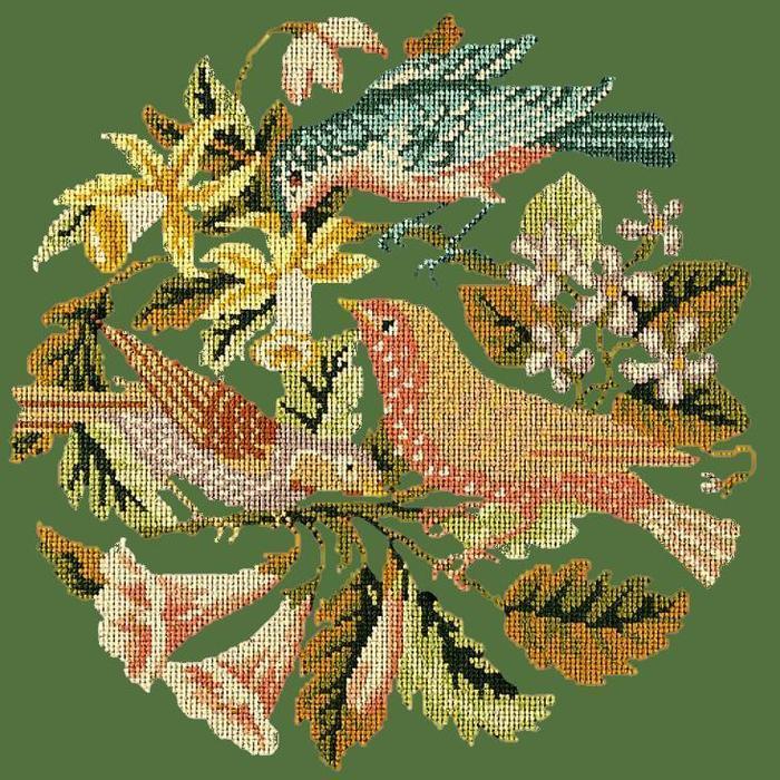 The Three Birds Needlepoint Kit Kits Elizabeth Bradley Design Dark Green 
