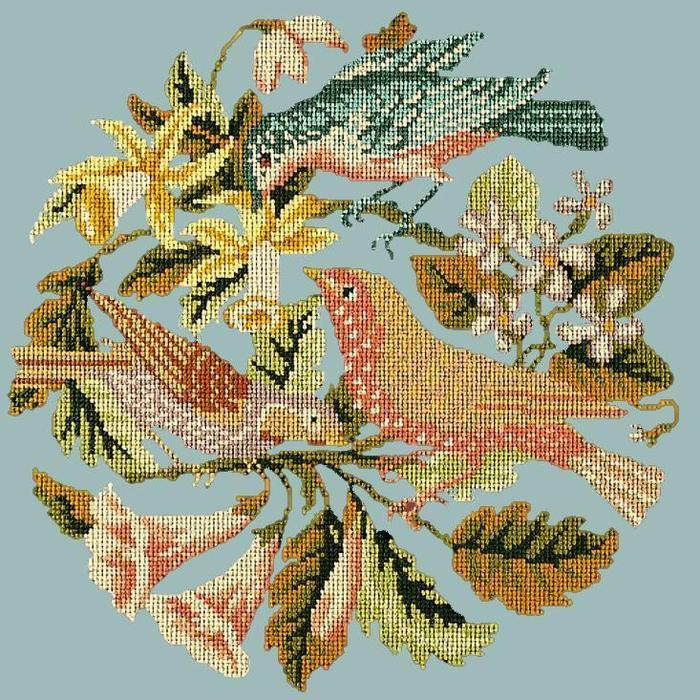 The Three Birds Needlepoint Kit Kits Elizabeth Bradley Design Pale Blue 
