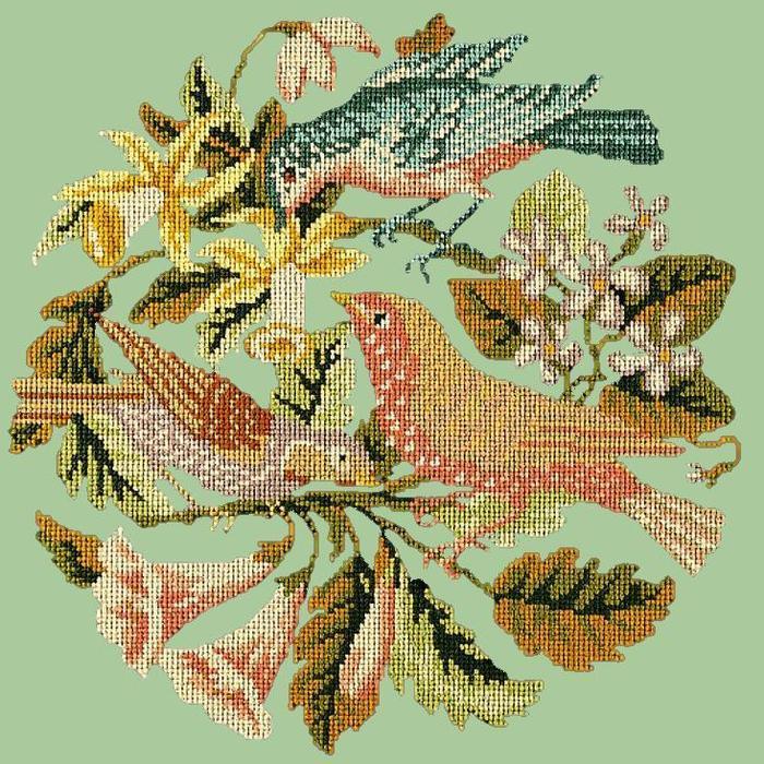 The Three Birds Needlepoint Kit Kits Elizabeth Bradley Design Pale Green 
